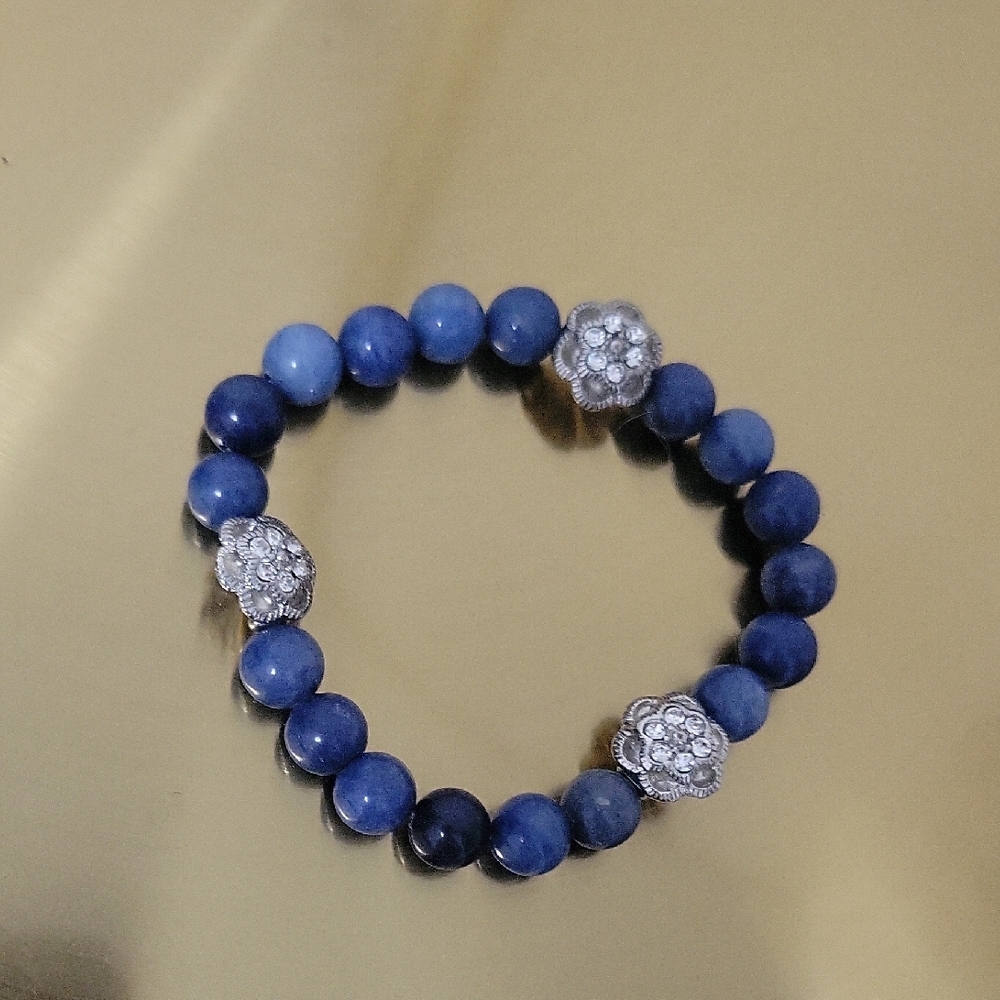 Blue Beaded Bracelet with Silver Accents